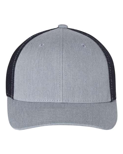 Custom Leather Patch Trucker Hat Crafters Lab Exclusive Collection Heather Denim / White